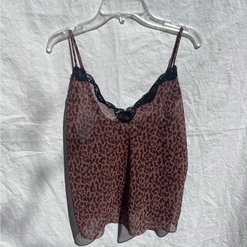 Sheer leopard tank top with black lace detail